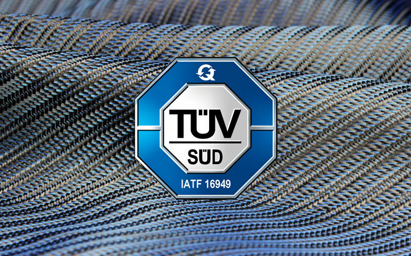 IATF 16949:16 certification by TÜV SUD Management Service. Production capacity of over 2.500.000 sqm/year of of carbon fibre materials